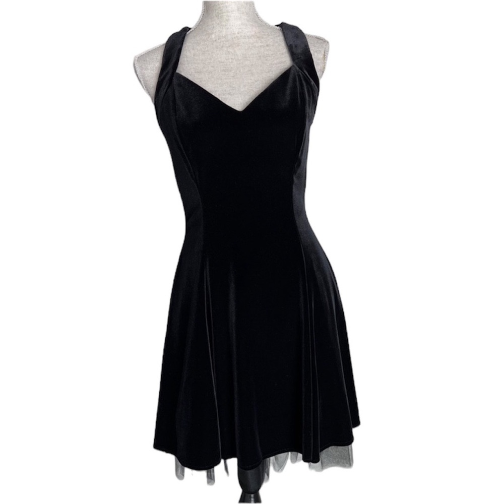 Betsy Adam Vintage Velvet Tulle Halter Fit Flare Cocktail LBD VTG Size 10